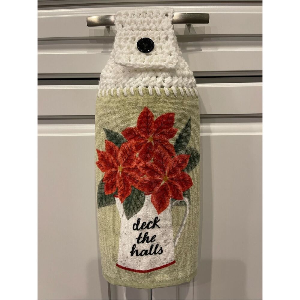 Crochet Top Kitchen Towel-Poinsettias/ Deck The Halls